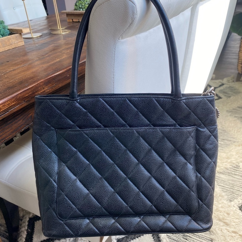 Chanel Caviar Quilted Leather CC Silver Medallion Tote - Picture 6 of 13